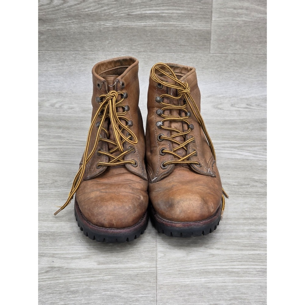 Vintage Chippewa USA Leather Work Boots Mens 6D Brown Lace Up Logger Vibram